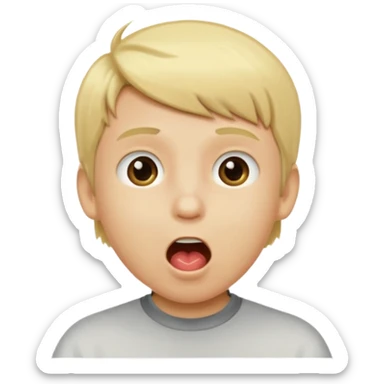 Un garçon blond qui ouvre la bouche laissant voir les numéros 6 7 sticker