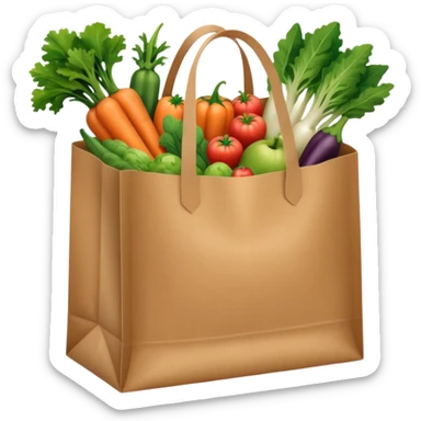 sac kraft marron ouvert avec des légumes et des fruits dedans  sticker
