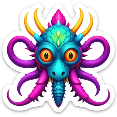 An exotic neon colorful unique bizarre eccentric Fakémon-creature sticker