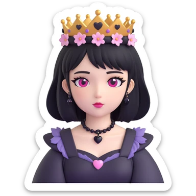 goth sakura heart, black heart with sakura crown, elegant and regal sticker