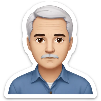 Puerto Rican actor René Monclova with round face, wide jaw, light skin. Expressive dark brown eyes, thick eyebrows. Short gray/white hair with receding hairline. Clean-shaven. Friendly expression. Wearing a dark button-down shirt. Distinguished older man with charismatic appearance. sticker