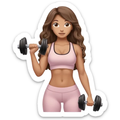 Create dream body girl with big glute and small waist and brown wavy long hair with pastel beige gym clothes with a weight in her hand  sticker