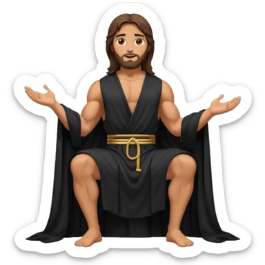 fullbody jesus christ jacked, sleeveless black robe sitting sticker