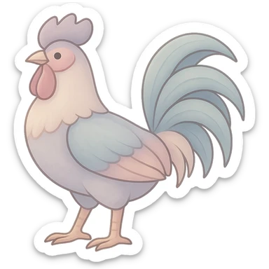 Edit the image to depict a rooster as the symbol of the year in Feng Shui, in a Chinese Eastern style. Use thin, clean contours and soft rounded shapes. Apply a pastel palette with colors #98B5BC, #B5B3C1, #C9A3C9, #E4C0CA, #F7DCD1, #F7C0AA. Include detailed shadows and highlights with soft lighting. Keep the silhouette and appearance as in the reference. Make it less cute and without decorative elements. Transparent background. sticker