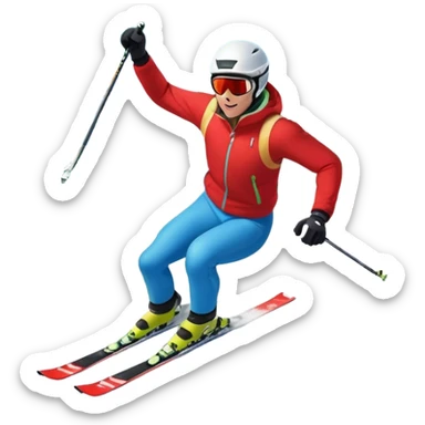 An icon featuring snowy peaks, pine trees, and a picturesque mountain landscape with a skier racing down a snow-covered slope. The sky is blue with soft clouds, capturing the thrill and beauty of alpine skiing. Transparent background highlights the excitement and serenity of winter sports. sticker