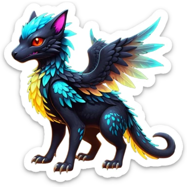 Black Dark Exotic Tropical Beaked Feathery Nocturnal Neon-glowing Abyssal Nightly Abyss-Cat-Gryphon-Salandit-Silvally-akémon Creature (full body) sticker