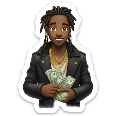 young hustler with dread lock hair with lots of money in both hands wearing jewelry  sticker