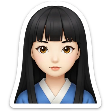 Japanese girl with straight bangs and long straight black hair sticker
