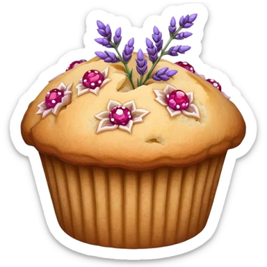 Lavender flower sprig muffin with berry and sugar crystals sticker