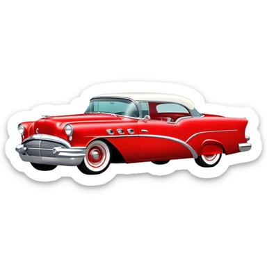 hot rod inspired by a 1956 Buick Century, vibrant color scheme, classic red with chrome and whitewall tires sticker