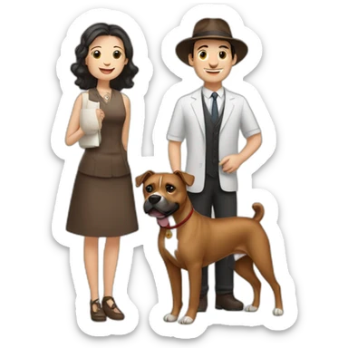 Jewish man and Chinese lady with brown Staffordshire terrier sticker