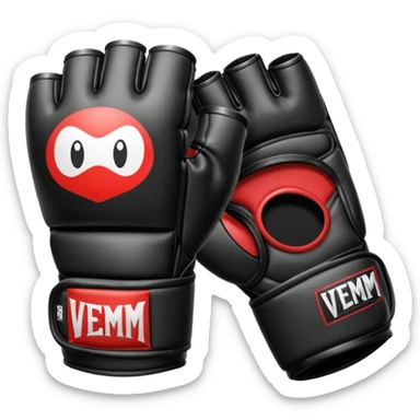 MMA glove object icon, black fingerless fighting glove, glossy venom texture cartoon, mobile game icon style, centered, soft shadow, clean background. Black and white color scheme, venom symbiote style. sticker
