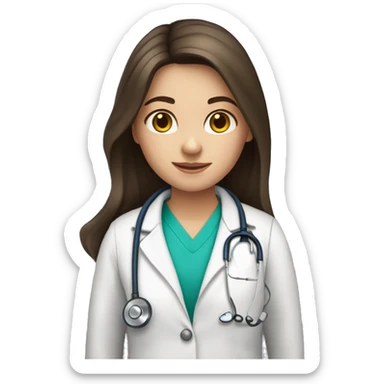 Caucasian girl with long dark brown hair, hazel eyes wearing a stethoscope  sticker