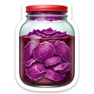 jar of red fermented cabbage, visible texture. sticker