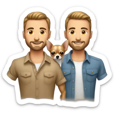 Couple hommes gay avec un chihuahua poils longs couleur sable sticker