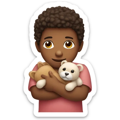 Un niño con un peluche en la mano sticker