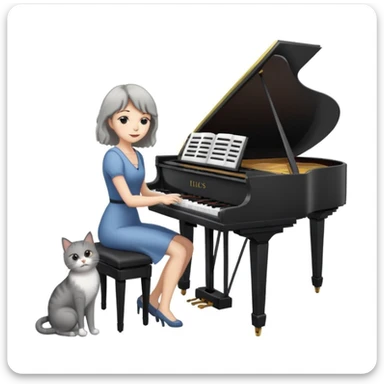 woman playing piano while her cat sits on top of the piano sticker