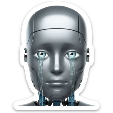 robot crying with streams of water coming out of his eyes sticker