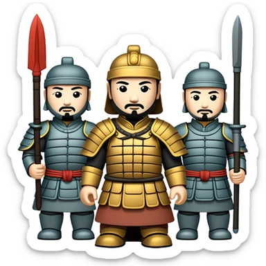 Terracotta Army Xi'an, simplified emoji style with bold outlines and bright colors, cartoon style ancient warrior statues sticker