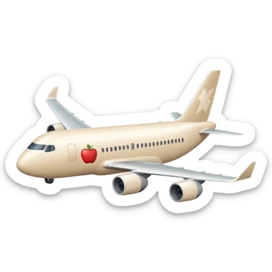 large long passenger airplane, light beige (milky) color, Apple emoji style, simple shapes, no text sticker