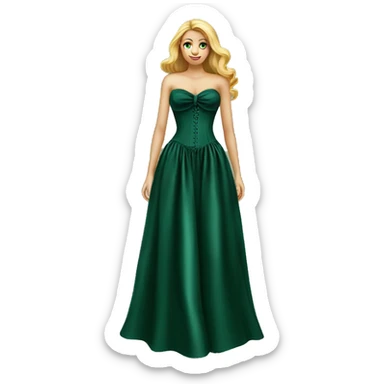 Realistic dark green silk maxi dress isolated with a tight corset. No person, just a dress sticker