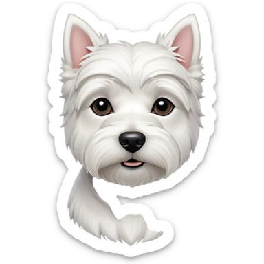 Cinematic Noble West Highland White Terrier Portrait Emoji, Poised and regal, with a compact, sturdy build and a pristine, well-groomed pure white coat, deep-set soulful dark eyes, Simplified yet sharp and sophisticated features, highly detailed, glowing with a soft, dignified glow, high shine, intelligent and loyal, stylized with an air of confidence, focused and attentive, soft glowing outline, capturing the essence of a watchful and determined companion, so majestic it feels as though it could trot out of the screen with effortless authority! sticker