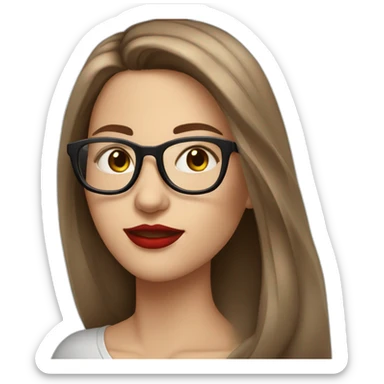 White brazilian girl, long brown hair, glasses and red lips sticker