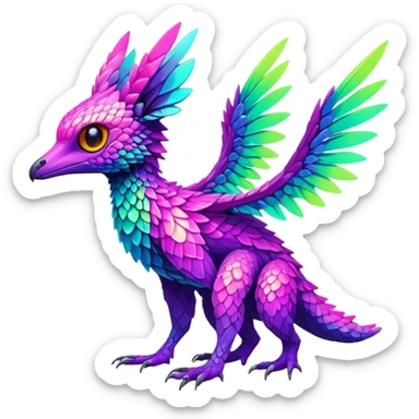 Exotic vibrant lush neon-colored Fakémon-Trico-creature (full body) sticker