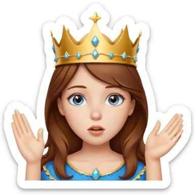 a girl with brown hair, blue eyes and freckles, who wears a crown and is blowing a kiss sticker