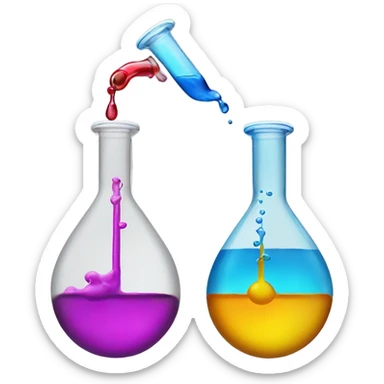 two chemical flasks pure chemicals one into anotheremoji sticker