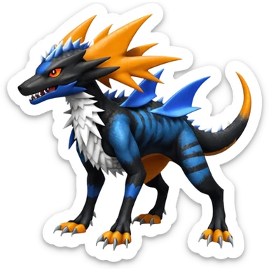 4-legged, digitigrade, clawing, sharp, spiky, cool, badass, angry, edgy Sergal-Sharpedo-Houndoom-Garchomp-Nargacuga-Silvally-Vaporeon-fusion-hybrid-creature, full body sticker