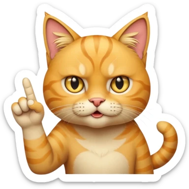 A beautiful yellow tabby with an angry expression holding up the THIRD finger of its LEFT paw sticker