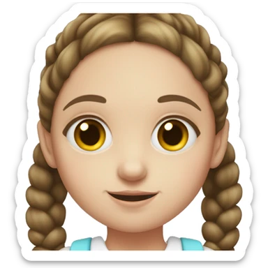 White pale young girl with brunette hair in pigtails and brown eyes holding a lollipop  sticker