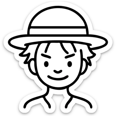 Luffy from One Piece, outlined icon with no fill sticker