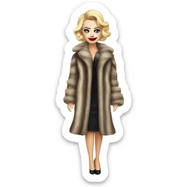Margot Robbie in fur coat on heels sticker