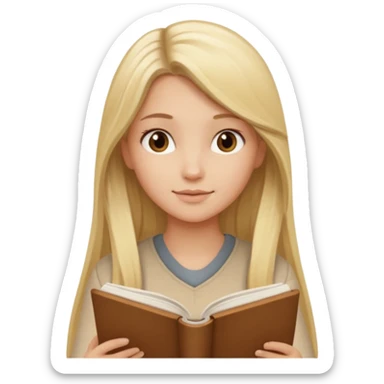 Blonde girl with long hair reading a brown book, beige set  sticker