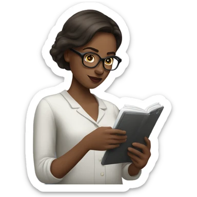 Pale brunette woman reading Amazon kindle sticker