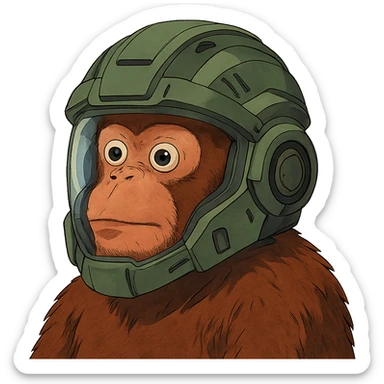 the image is the icon for a videogame insta-use item, it is armor [open face combat helmet] - futuristic cyberpunk -ready to equip-  it is master craftsmanship [ unequipped item ], except it's the monkey from the "neuron activation" meme sticker