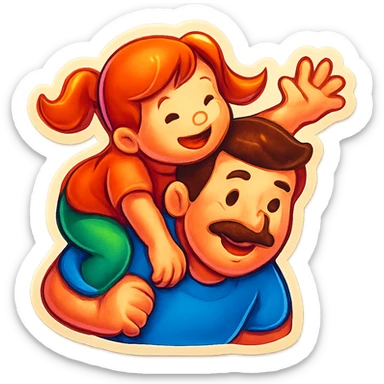 dad and daughter, sticker style, playful and heartwarming sticker