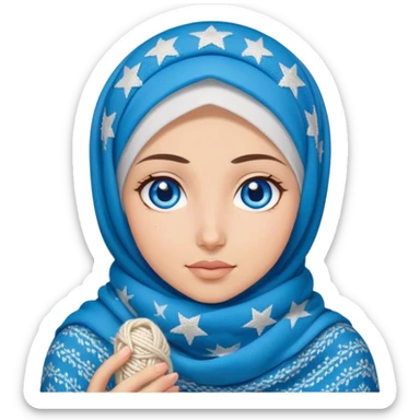 Turkish beautiful finish Konya girl blue eyes with starry hijab does knitting  sticker