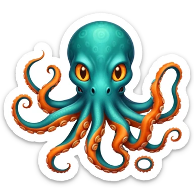 Create a mystical sea guardian that combines the ethereal psychic powers and cute feline form of the first creature with the oceanic draconic might and tentacled body of the second, resulting in a teal-and-orange telepathic cat-octopus-dragon that commands both the depths and the mind. sticker