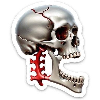 metallic anatomic bones with traces of blood, steel texture, dark dramatic tone, clean background sticker