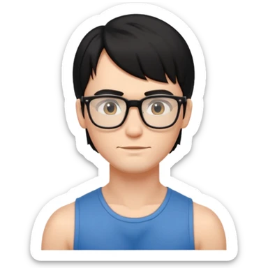 Beautiful thin guy, fair skin, glasses, and a short black mullet hairstyle, thin and muscled sticker