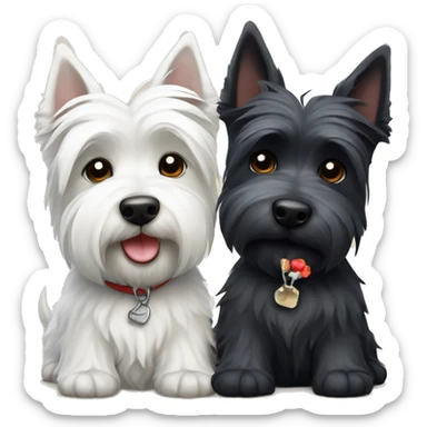 West highland terrier and Scottish terrier sitting together friends sticker