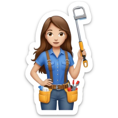 beautiful girl with long brown hair constructing new bathroom area with new shower and amenities  sticker