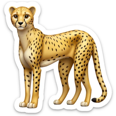 cinematic-cheetah-realistic-full-body-standing-emoji,-slim-and-athletic-frame-poised-for-action,-long-tail-curving-slightly,-head-tilted-dramatically,-sleek-golden-fur-with-black-spots,-piercing-amber-eyes,-simplified-yet-realistic-focused-features,-highly-detailed,-glowing-with-an-almost-sarcastic-glow sticker