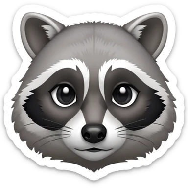 Cinematic-Noble-Raccoon-Portrait-Emoji – Poised and confident, with a sturdy build and a beautifully textured fur of silver-grey accented by dark black facial markings, deep-set, cute big black eyes, simplified yet sharp and sophisticated zoom out to show shoulders sticker