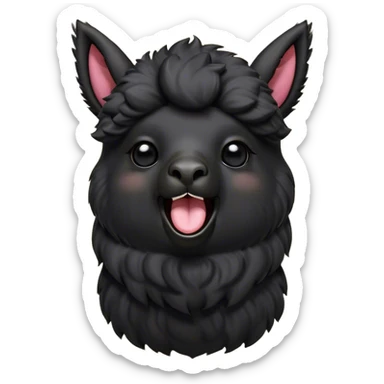 Cinematic Cute Yawning Black Alpaca Portrait Emoji, Head tilted slightly with a dramatic, wide-open yawn, showcasing a soft, plush jet-black fleece with gently drooping ears, round dark eyes barely open in drowsy contentment, Simplified yet irresistibly adorable features, highly detailed, glowing with a soft, cozy glow, high shine, relaxed yet expressive, stylized with a touch of whimsy, bright and endearing, soft glowing outline, capturing the essence of a sleepy yet affectionate alpaca, so drowsy it feels like it could stretch out of the screen and curl up for a nap! sticker