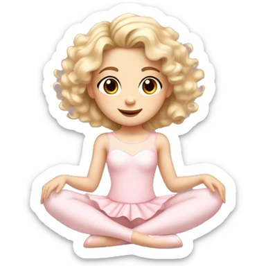 little girl with pale skin curly blonde hair and brown eyes wearing a light pink ballet outfit sitting on the floor sticker