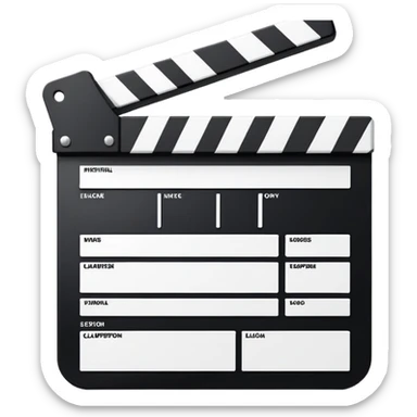 super simplified clapperboard icon, abstract geometric shape, minimal black strokes sticker